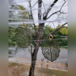 Handmade Metal Monstera Leaf Dangle Earrings